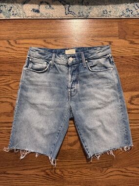 MOTHER The Neat cutoff Hem Light Blue Distressed Denim Shorts in Block Party